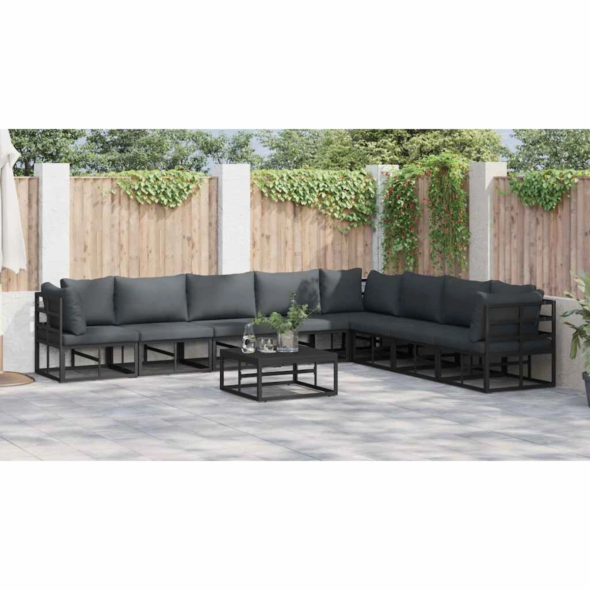 VidaXL Sofa Set 8Pc Modular Black Aluminium Patio by vidaXL