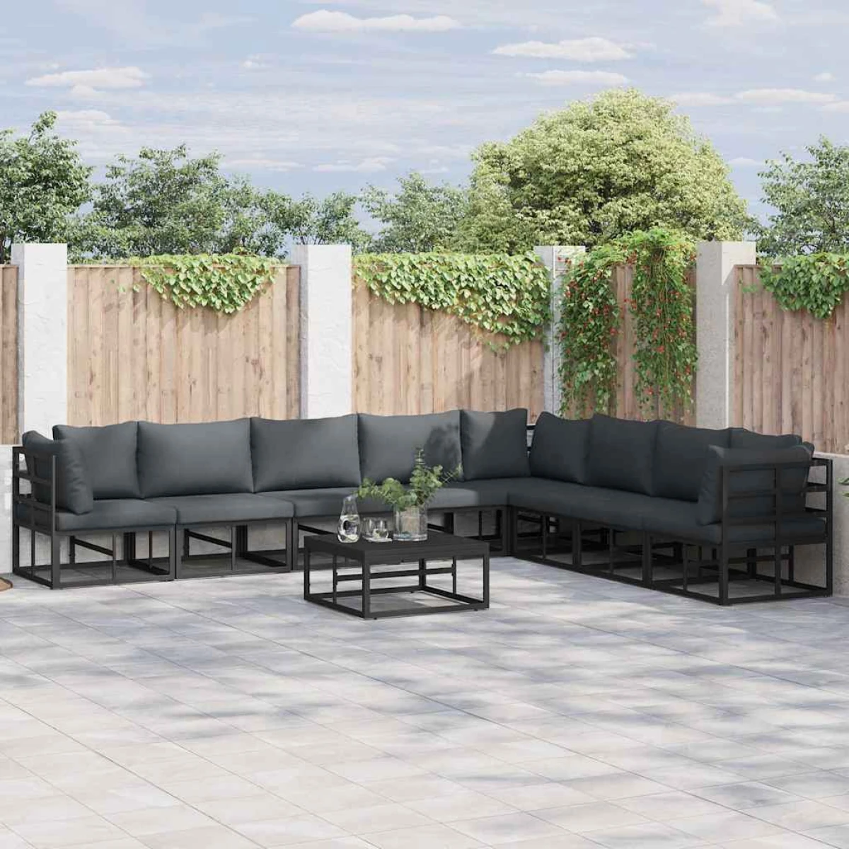 VidaXL Sofa Set 8Pc Modular Black Aluminium Patio by vidaXL