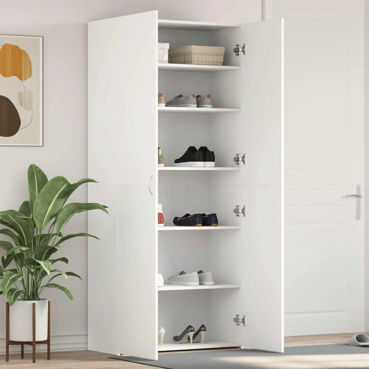 VidaXL Shoe Cabinet 80 x 35.5 x 180 cm With Door Engineered Wood Entryway Storage by vidaXL