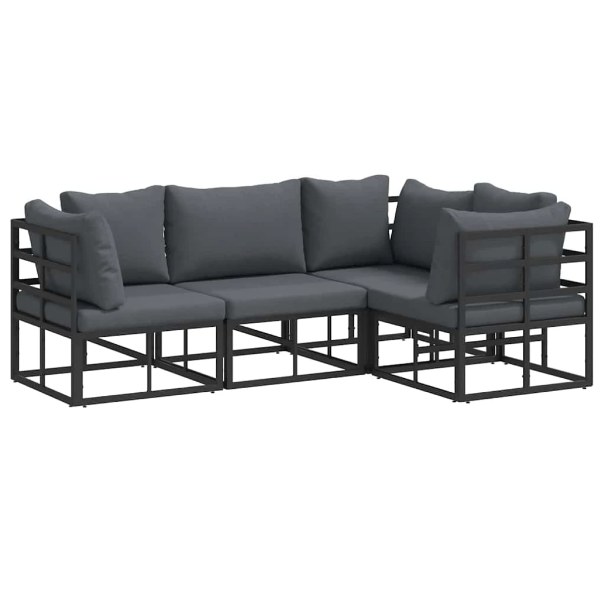VidaXL Outdoor 4-Piece Garden Sofa Set With Cushions Black Aluminium Durable Frame For Patio And Terrace Comfort by vidaXL