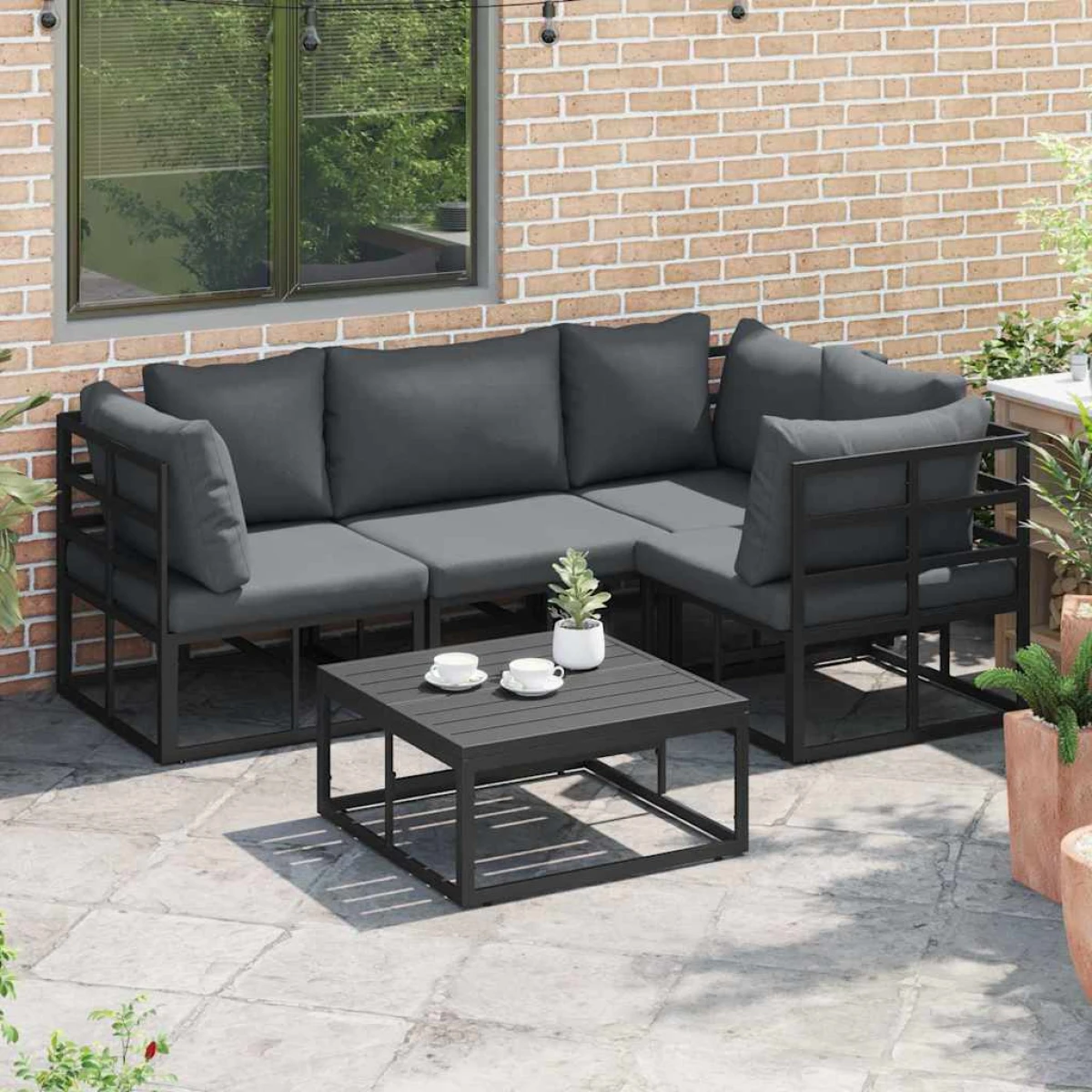 VidaXL Outdoor 4-Piece Garden Sofa Set With Cushions Black Aluminium Durable Frame For Patio And Terrace Comfort by vidaXL