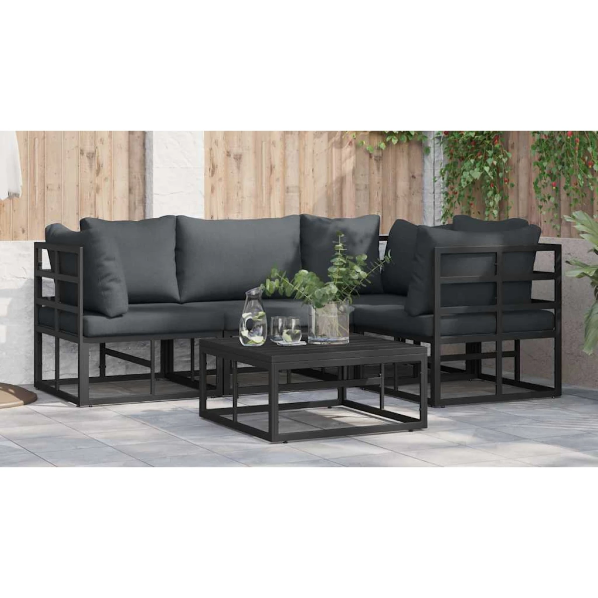 VidaXL Outdoor 4-Piece Garden Sofa Set With Cushions Black Aluminium Durable Frame For Patio And Terrace Comfort by vidaXL