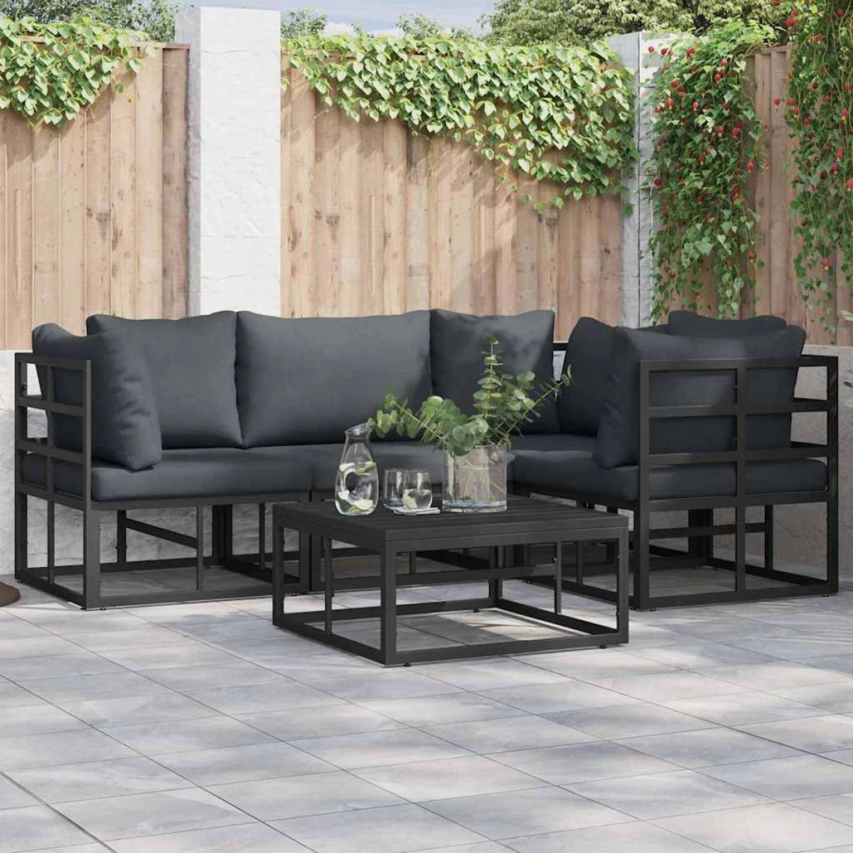 VidaXL Outdoor 4-Piece Garden Sofa Set With Cushions Black Aluminium Durable Frame For Patio And Terrace Comfort by vidaXL