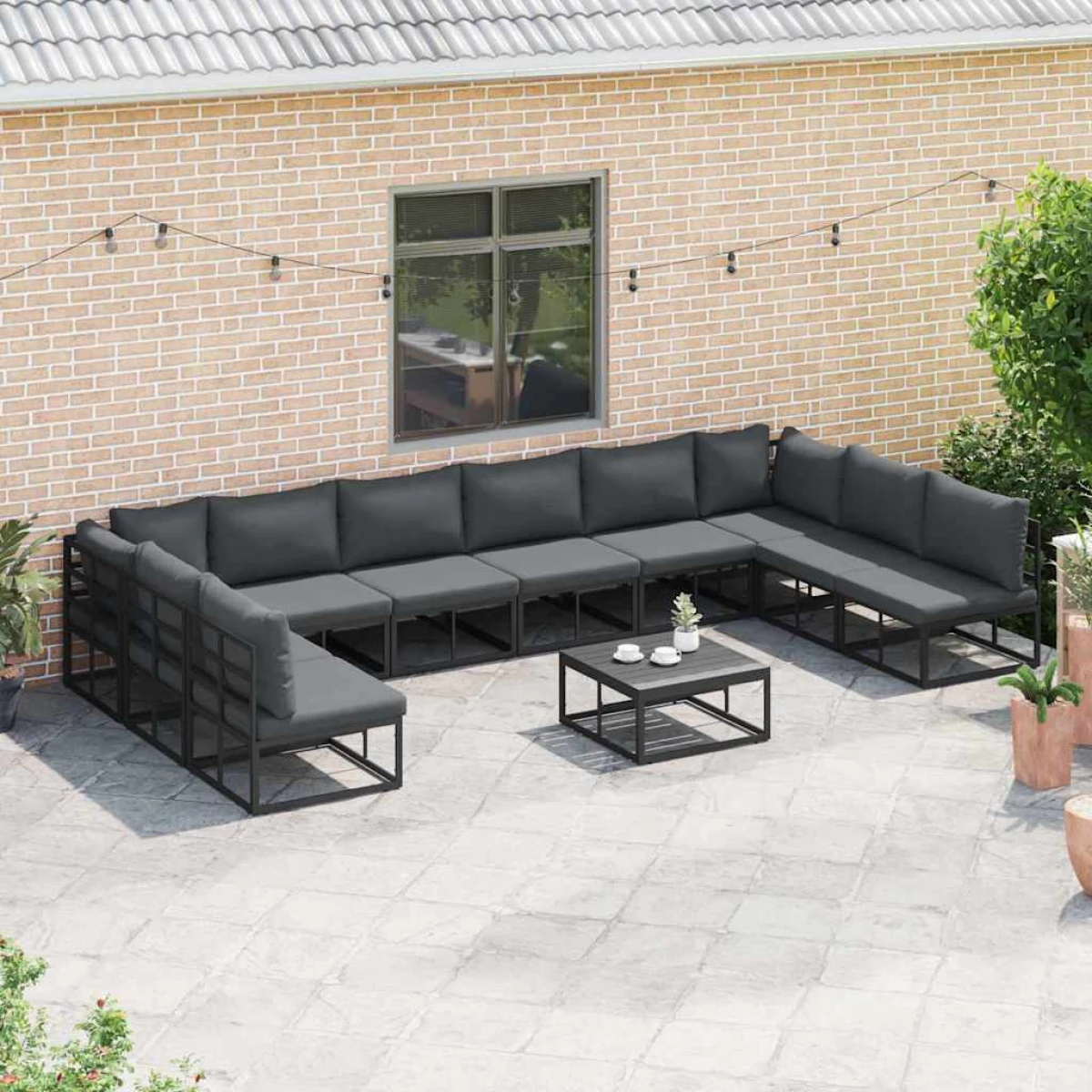 vidaXL VidaXL 10-Piece Outdoor Garden Sofa Set With Weather-Resistant Cushions Black Aluminium For Patio - Garden Sofa Sets