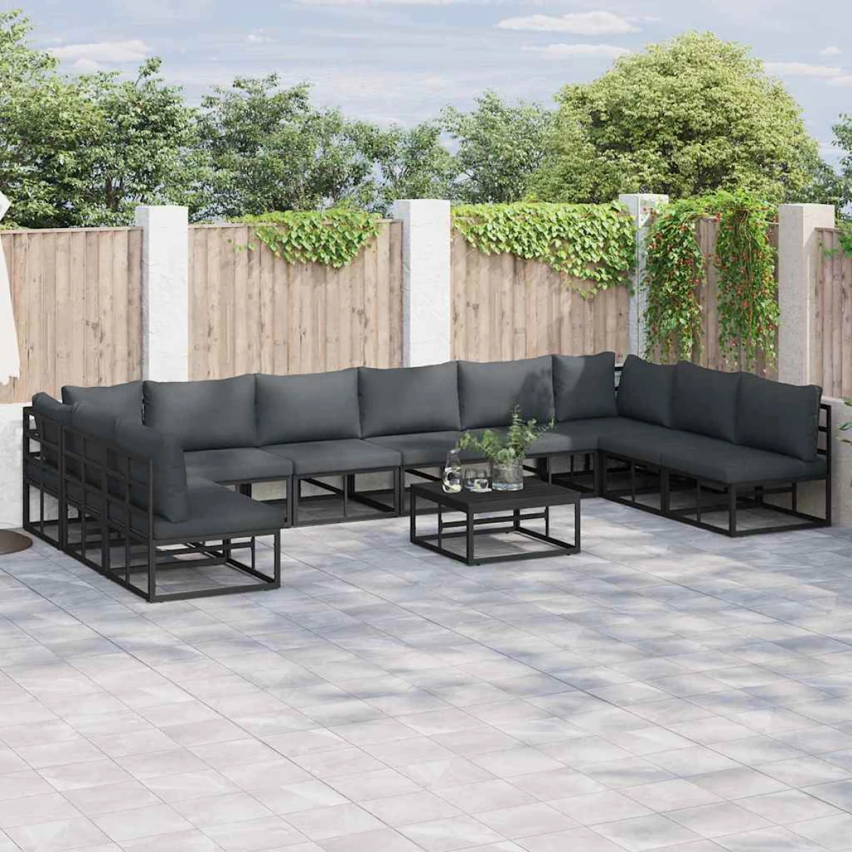 vidaXL VidaXL 10-Piece Outdoor Garden Sofa Set With Weather-Resistant Cushions Black Aluminium For Patio - Garden Sofa Sets
