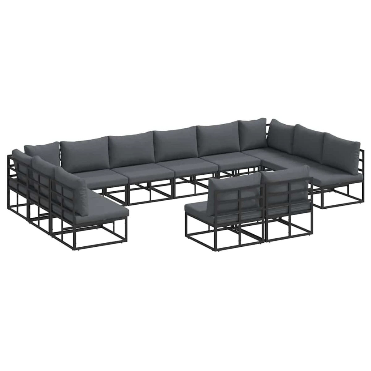 vidaXL VidaXL 12-Piece Garden Sofa Set With Cushions Black Aluminium Weatherproof Outdoor Patio - Garden Sofa Sets