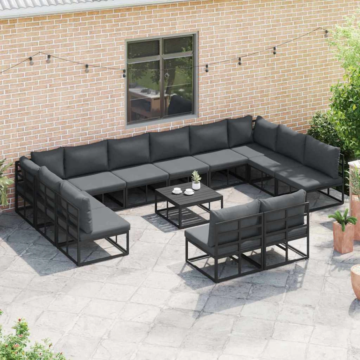 vidaXL VidaXL 12-Piece Garden Sofa Set With Cushions Black Aluminium Weatherproof Outdoor Patio - Garden Sofa Sets