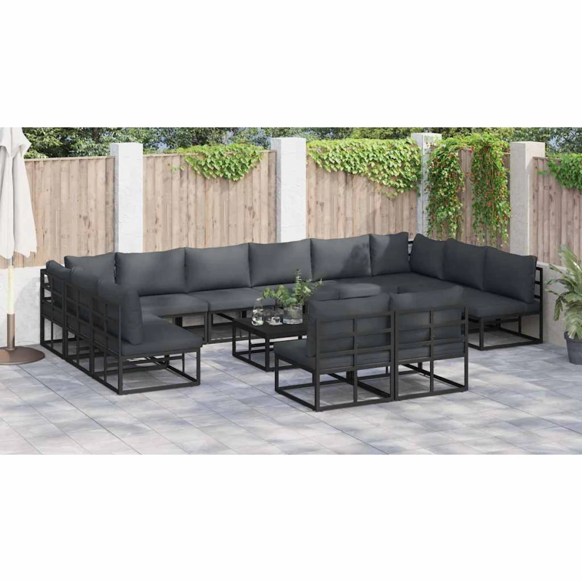 vidaXL VidaXL 12-Piece Garden Sofa Set With Cushions Black Aluminium Weatherproof Outdoor Patio - Garden Sofa Sets