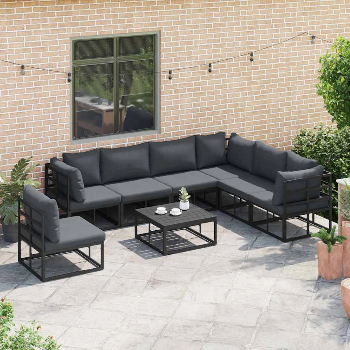 vidaXL VidaXL Outdoor Sofa Set 7-Pcs Black Aluminium - Garden Sofa Sets