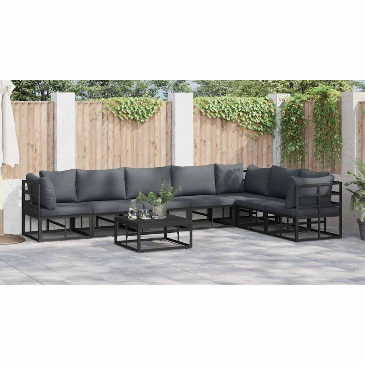 vidaXL VidaXL Outdoor Sofa Set 7-Pcs Black Aluminium - Garden Sofa Sets