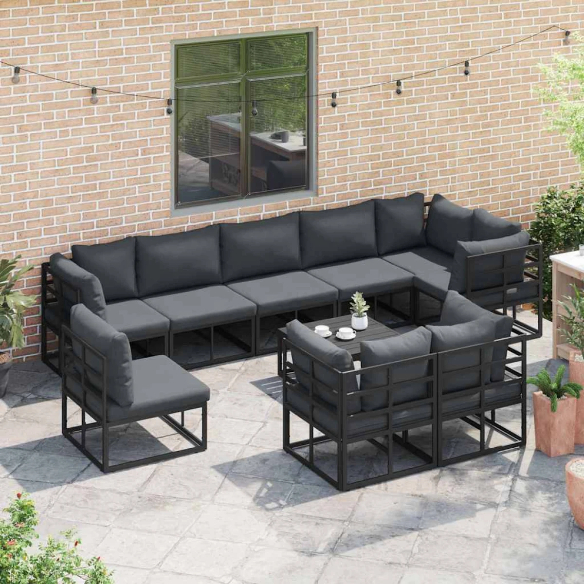 VidaXL Garden Sofa Set 9-Pcs Black Aluminium With Cushions Weather-Resistant For Outdoor Patio Lounge by vidaXL