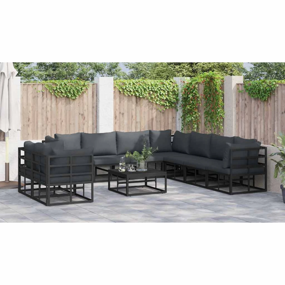 VidaXL Garden Sofa Set 9-Pcs Black Aluminium With Cushions Weather-Resistant For Outdoor Patio Lounge by vidaXL