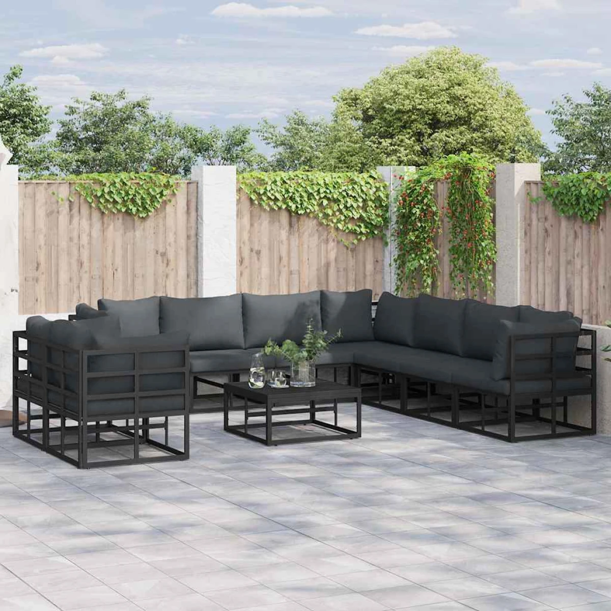 vidaXL VidaXL Garden Sofa Set 9-Pcs Black Aluminium With Cushions Weather-Resistant For Outdoor Patio Lounge - Garden Sofa Sets