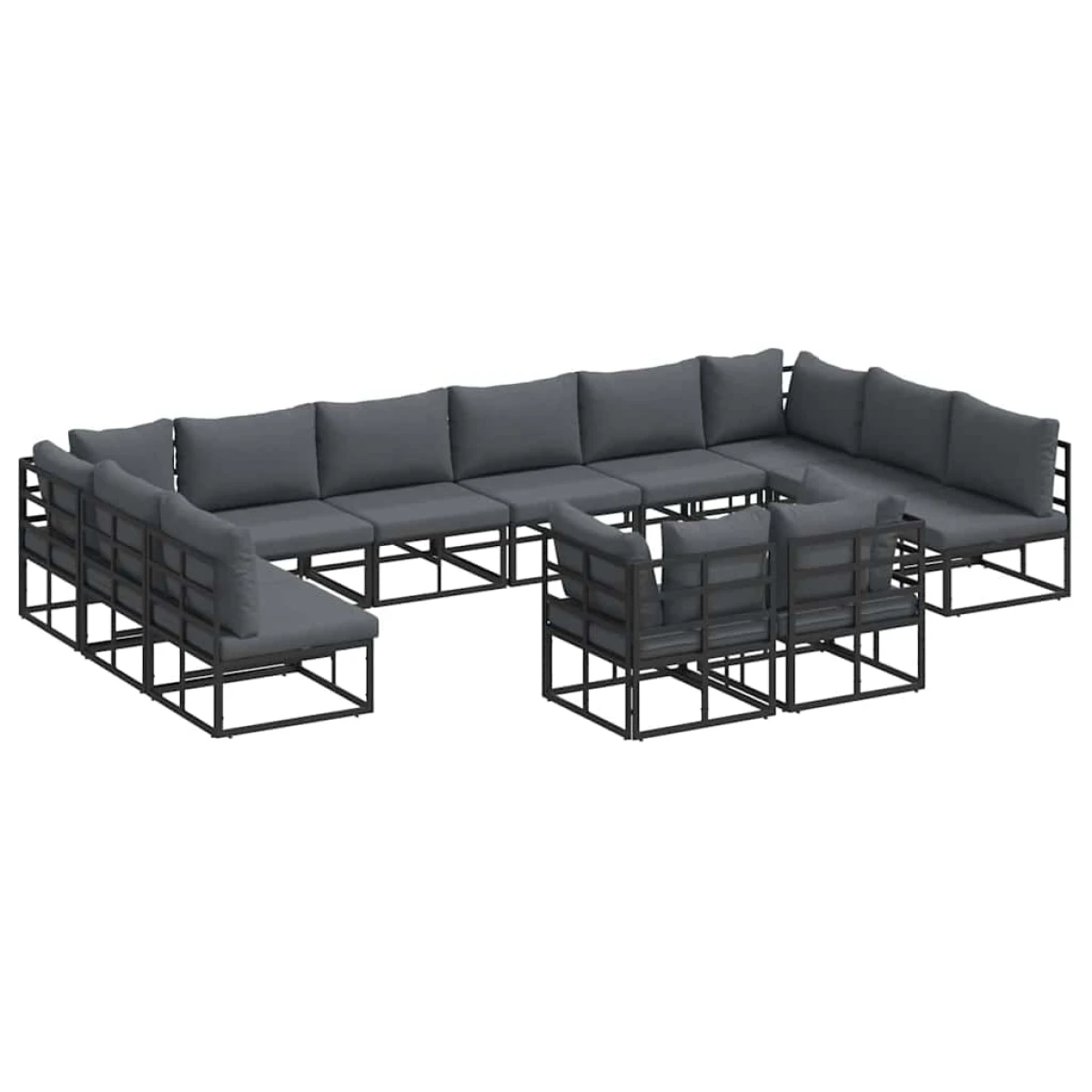 VidaXL Modular Sofa Set 12pc Black Aluminum Patio by vidaXL