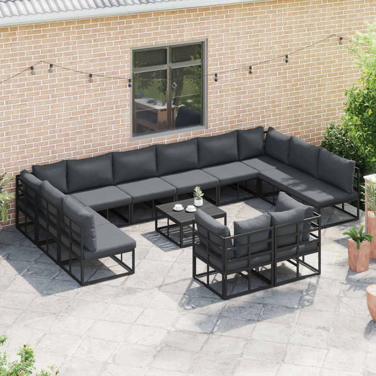 VidaXL Modular Sofa Set 12pc Black Aluminum Patio by vidaXL