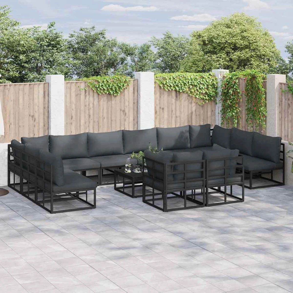 VidaXL Modular Sofa Set 12pc Black Aluminum Patio by vidaXL