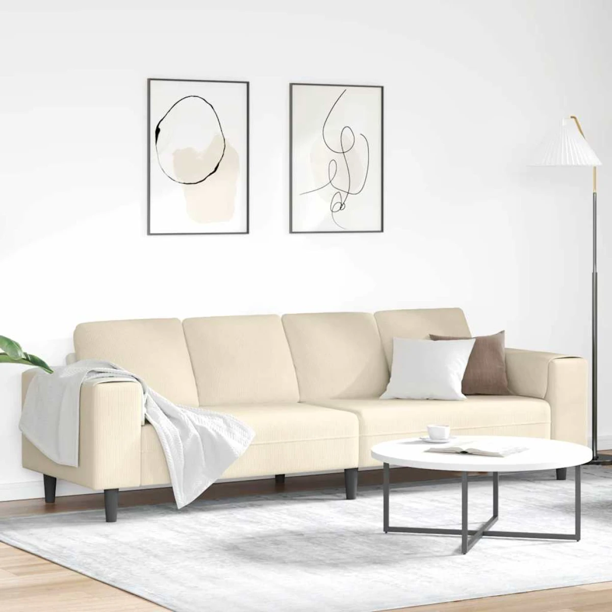 vidaXL Premium Corduroy Sofa 208 Cm With Cushions Living Room - Sofa
