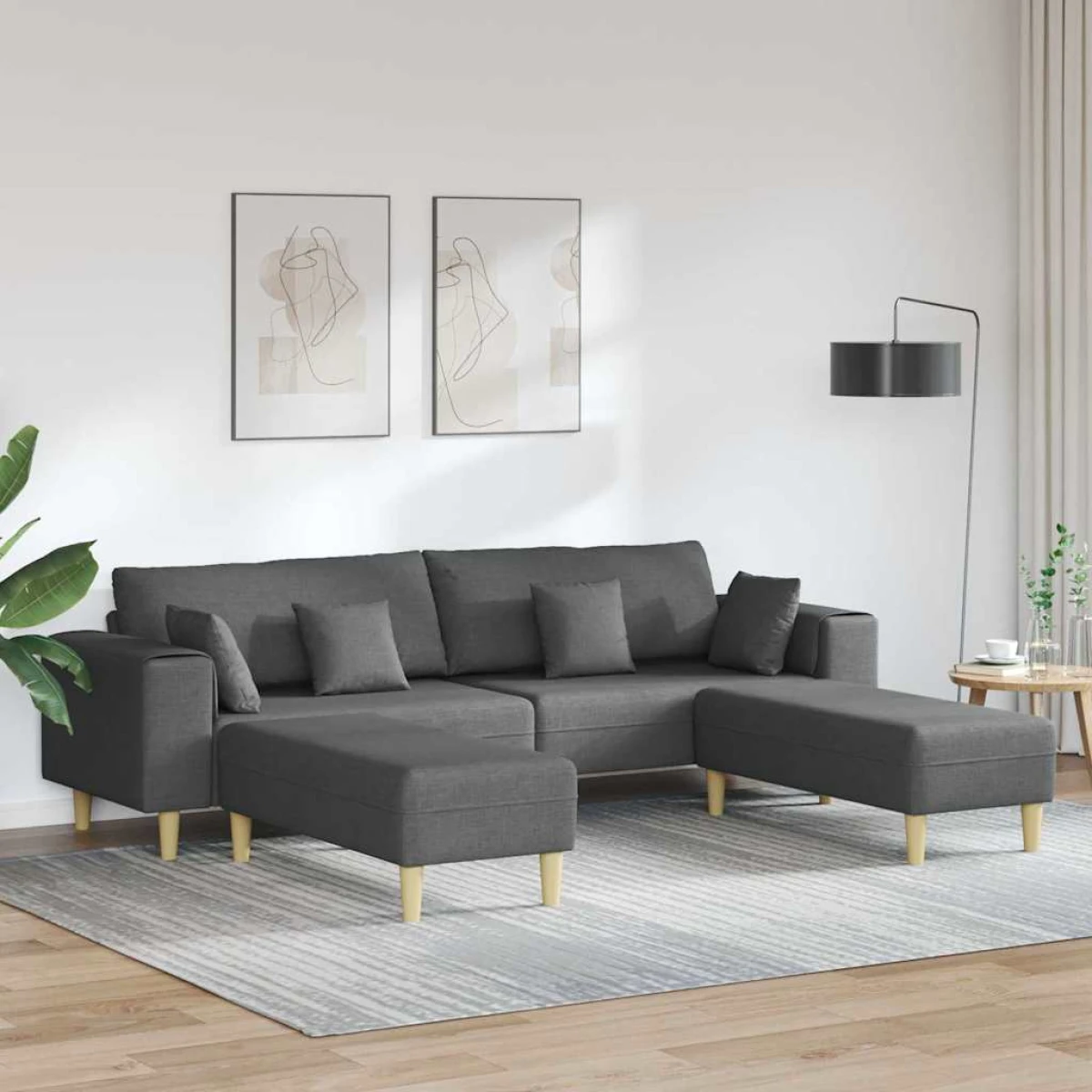 Quality Fabric Sofa 208 cm Cushions Light Grey For Home by vidaXL