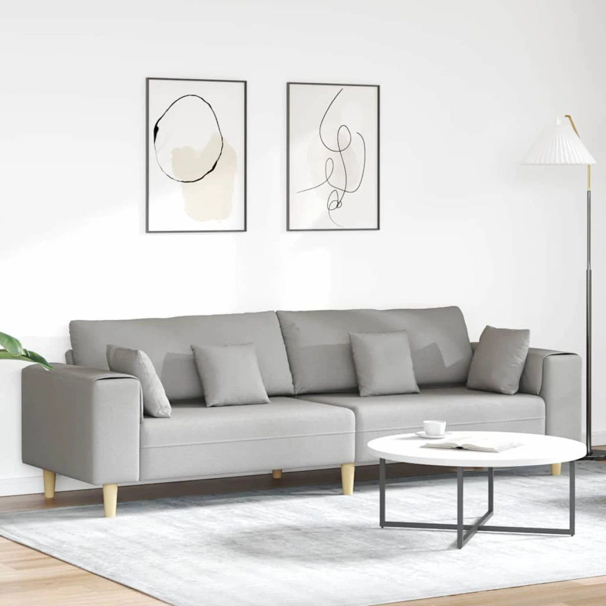 Quality Fabric Sofa 208 cm Cushions Light Grey For Home by vidaXL