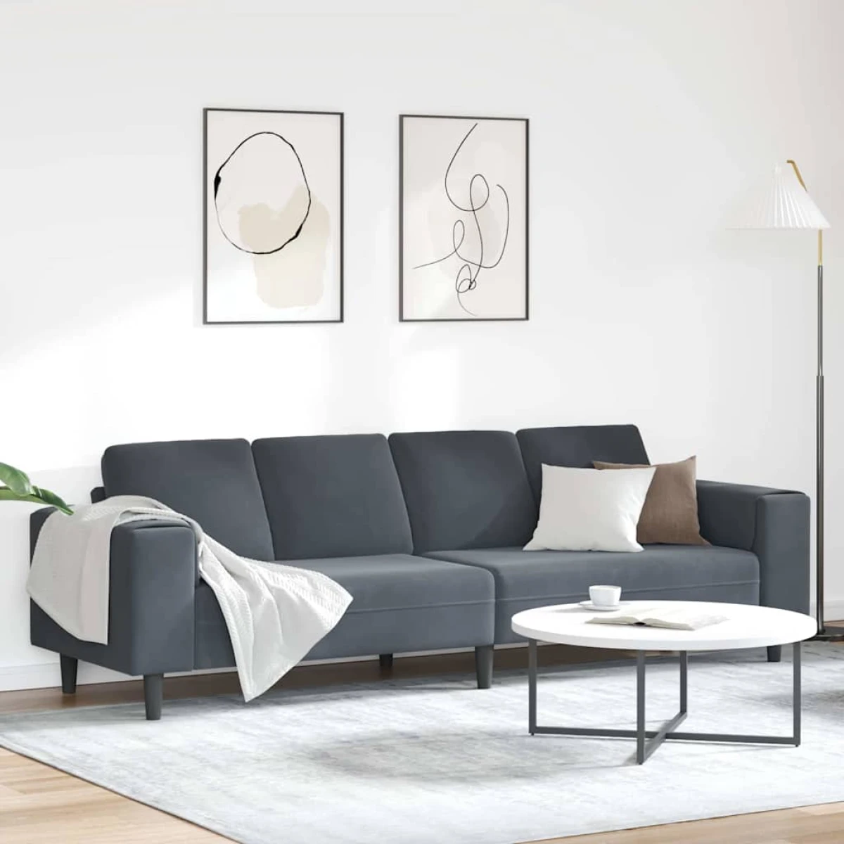 vidaXL Blue Velvet Sofa Set L Shape 3Pc Cozy Modern Living - Sofa
