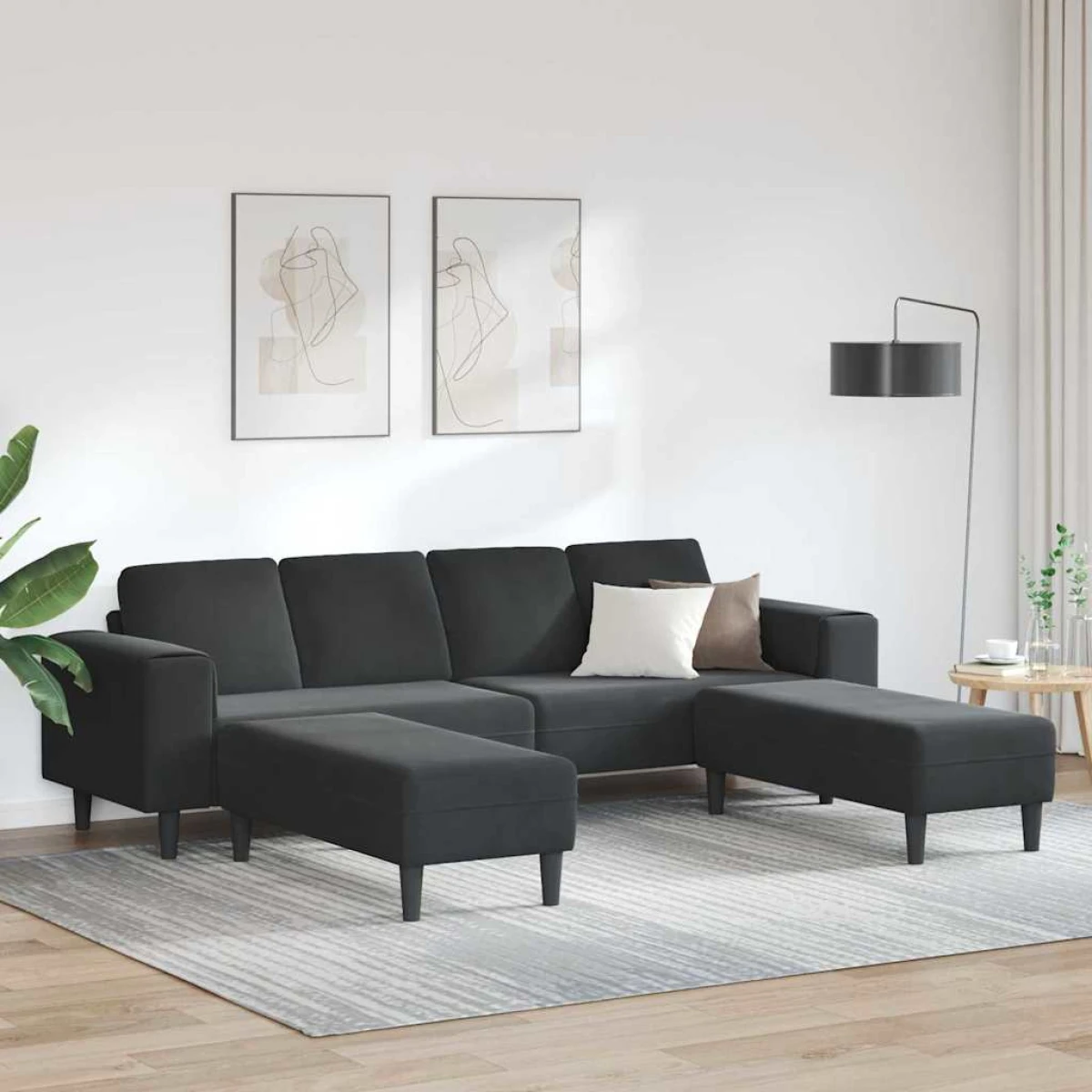vidaXL Blue Velvet Sofa Set L Shape 3Pc Cozy Modern Living - Sofa