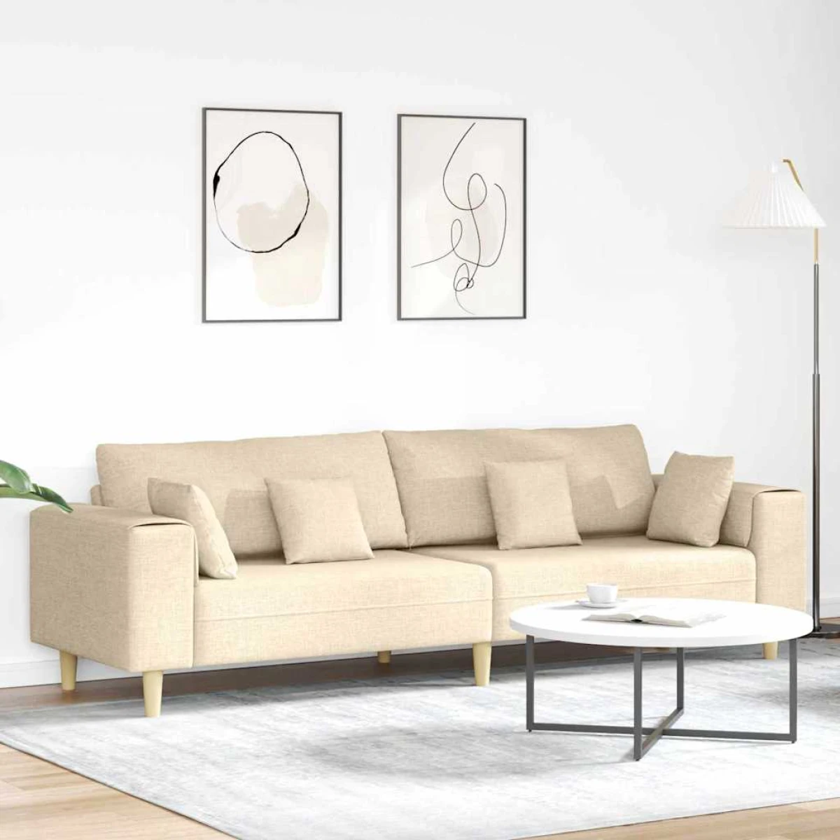 Quality Fabric Sofa 208 cm Cushions Light Grey For Home by vidaXL