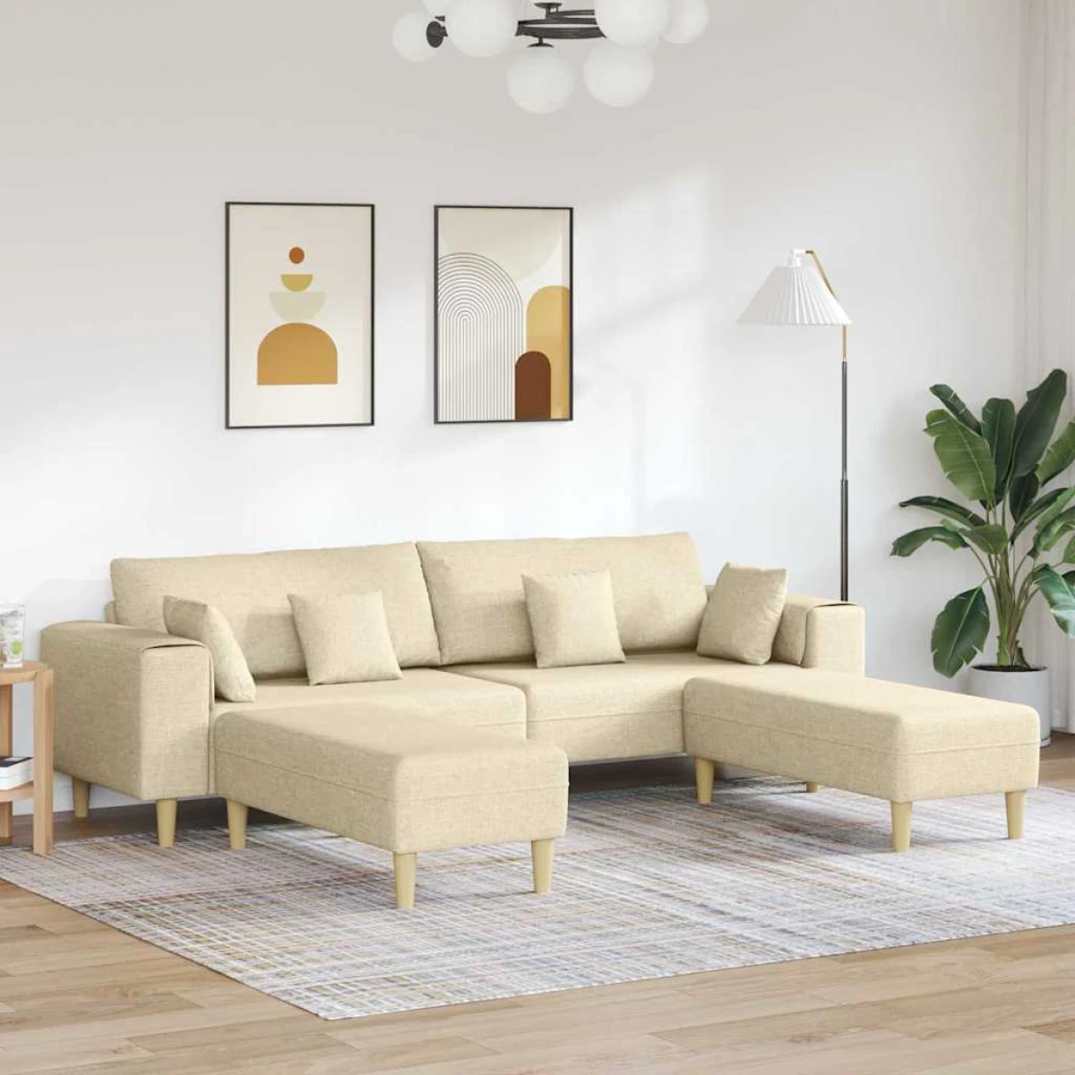 Quality Fabric Sofa 208 cm Cushions Light Grey For Home by vidaXL