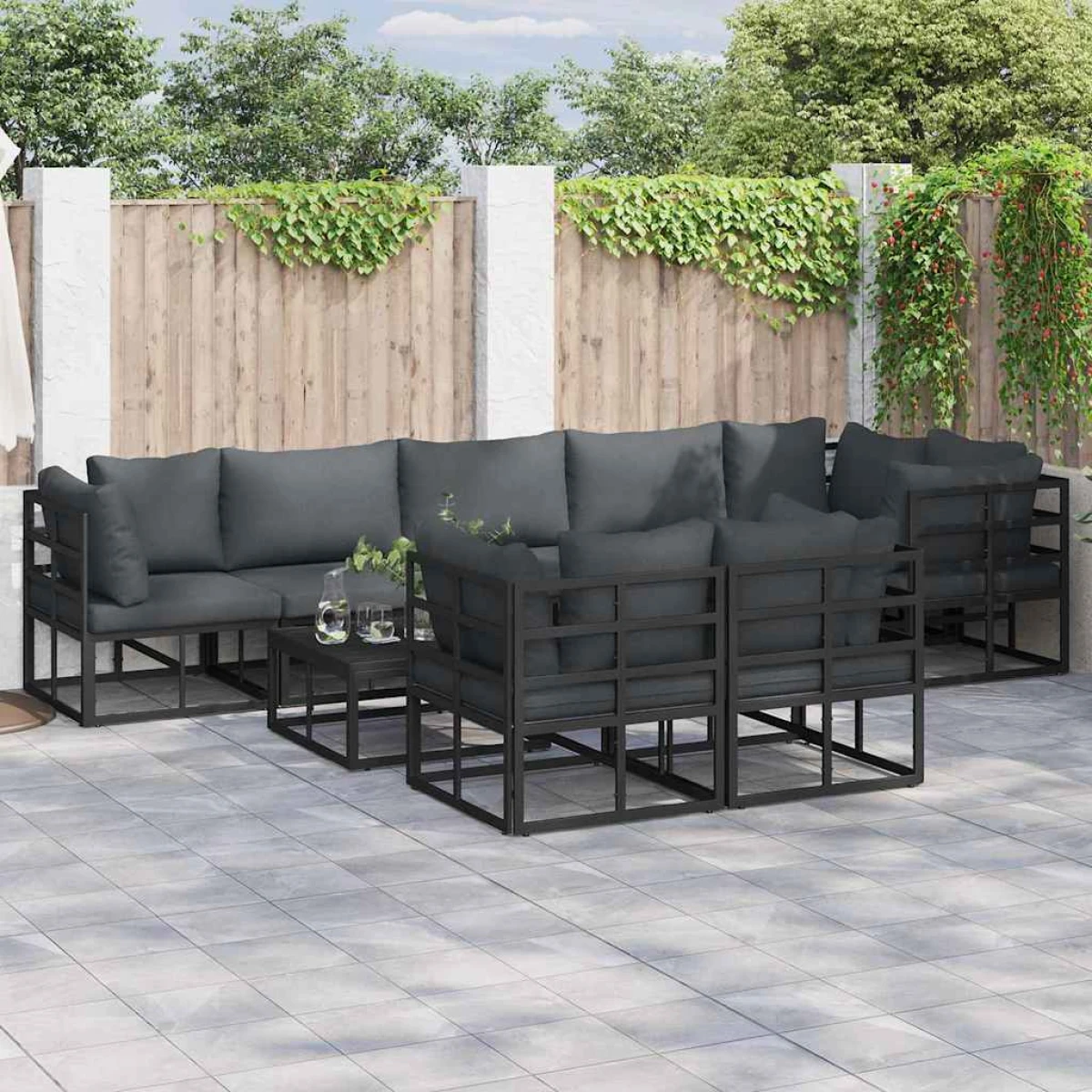vidaXL Premium Garden Sofa Set 8 Piece Modular Aluminium Frame Weather Resistant Cushions Perfect For Outdoor Entertaining - Garden Sofa Sets