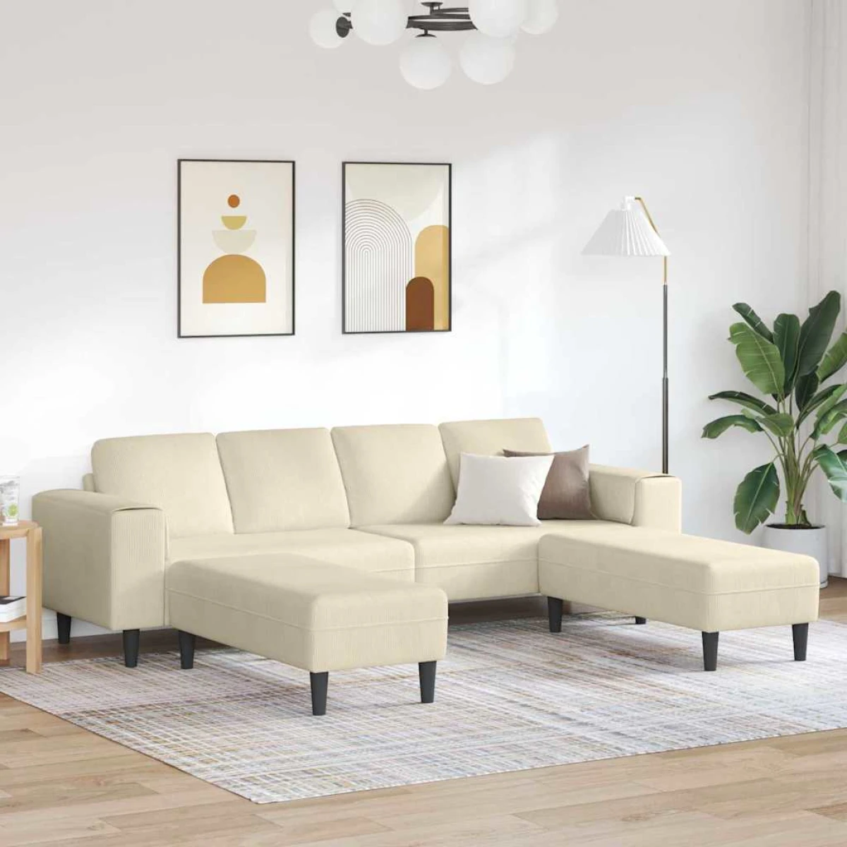 vidaXL Premium Corduroy Sofa 208 Cm With Cushions Living Room - Sofa