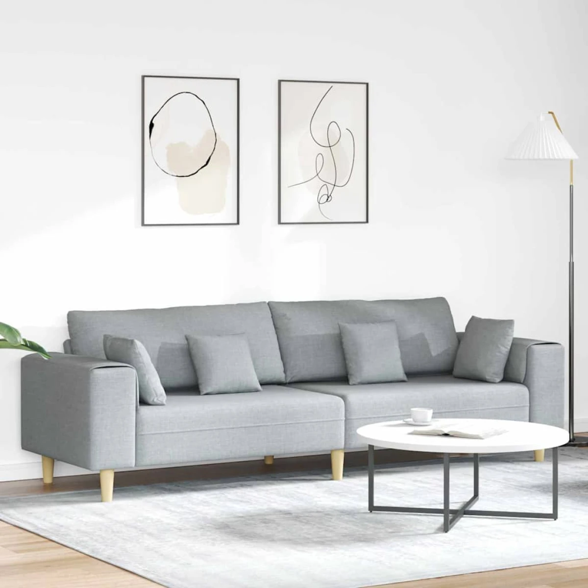 Quality Fabric Sofa 208 cm Cushions Light Grey For Home by vidaXL