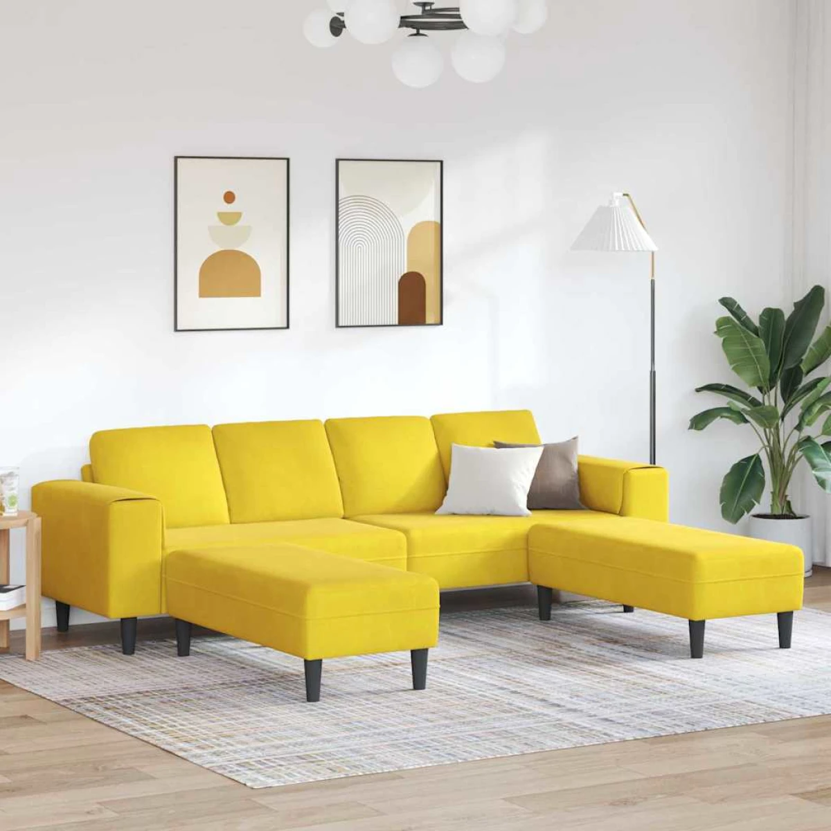 vidaXL Blue Velvet Sofa Set L Shape 3Pc Cozy Modern Living - Sofa