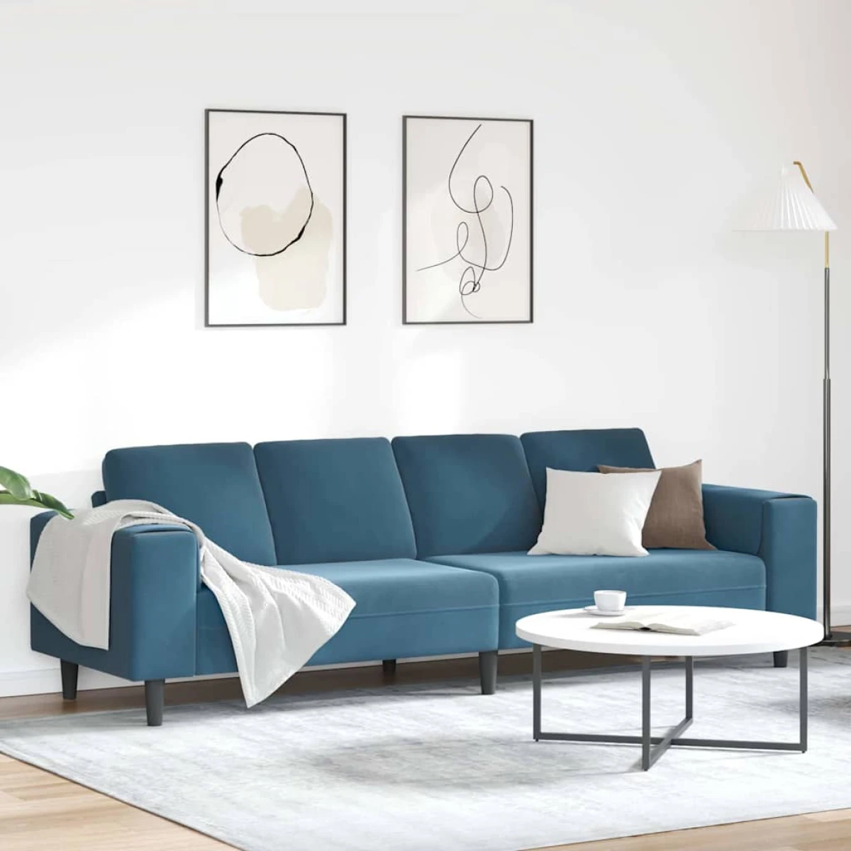 vidaXL Blue Velvet Sofa Set L Shape 3Pc Cozy Modern Living - Sofa