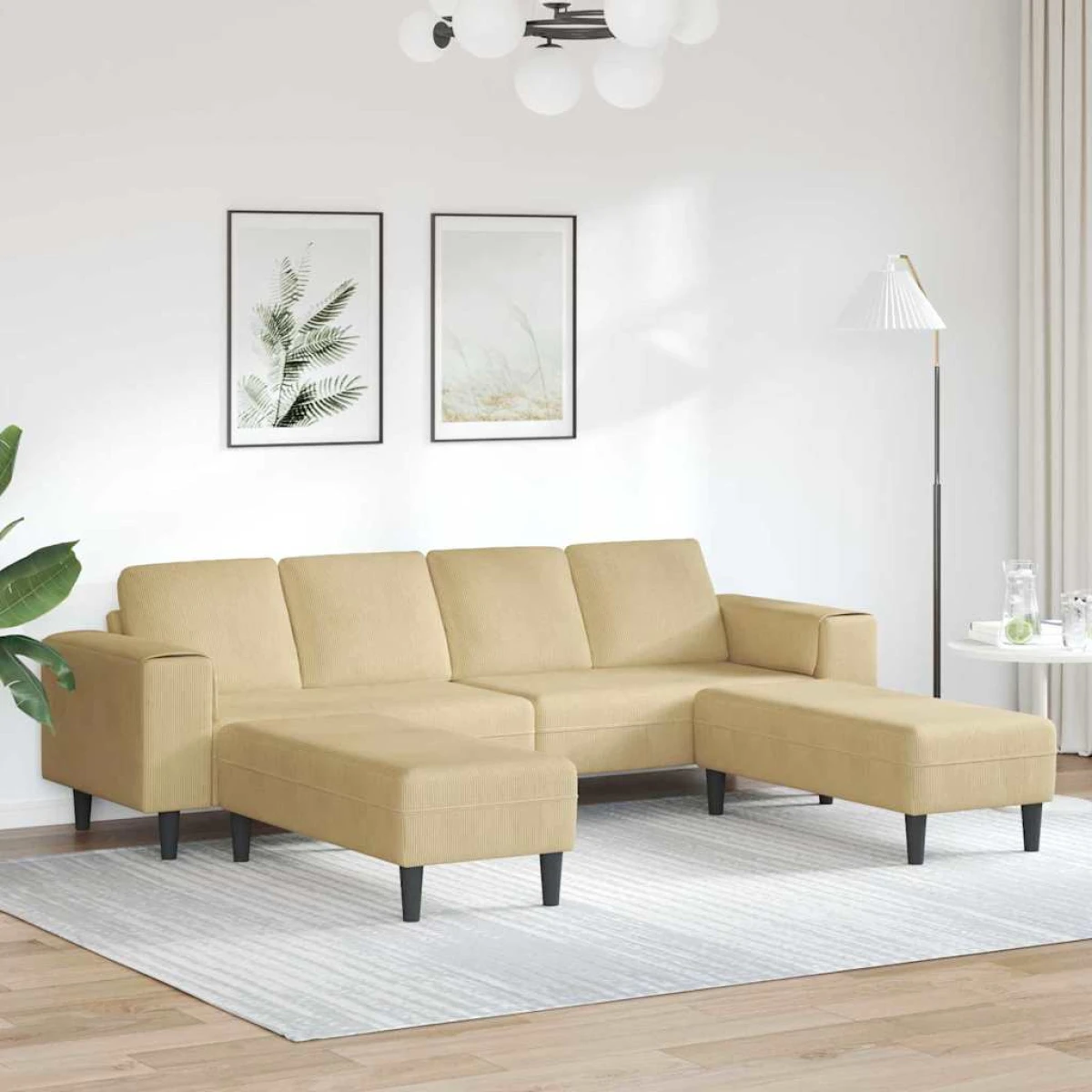 Premium Corduroy Sofa 208 Cm With Cushions Living Room by vidaXL