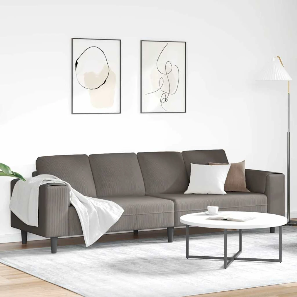 Premium Corduroy Sofa 208 Cm With Cushions Living Room by vidaXL