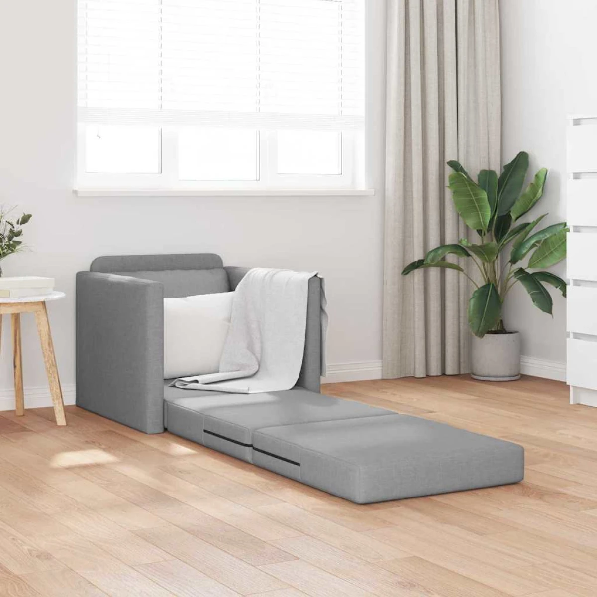 VidaXL Floor Sofa Bed 74 x 77 x 81 Cm Cushioned Soft Fabric Light Grey For Small Spaces by vidaXL