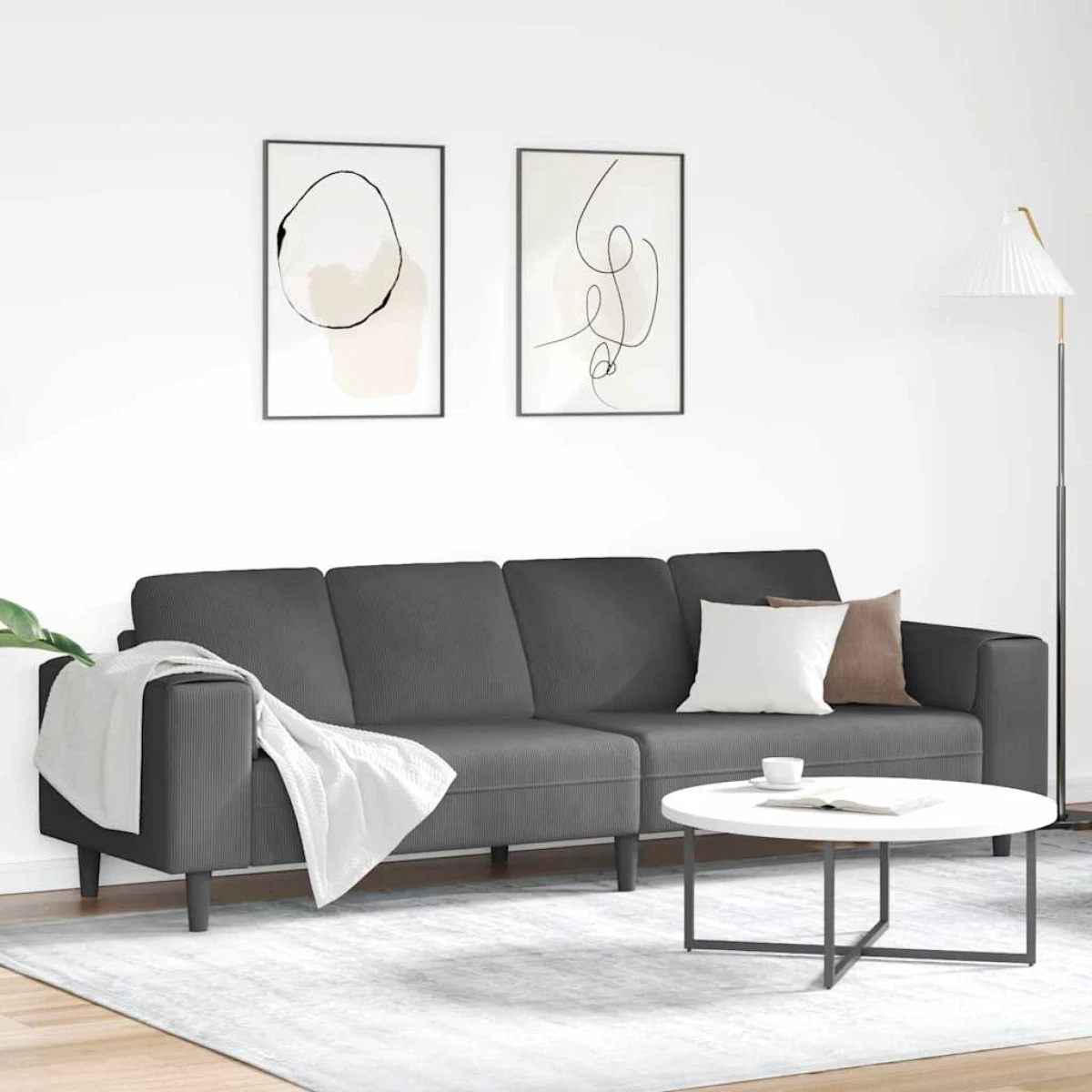Premium Corduroy Sofa 208 Cm With Cushions Living Room by vidaXL