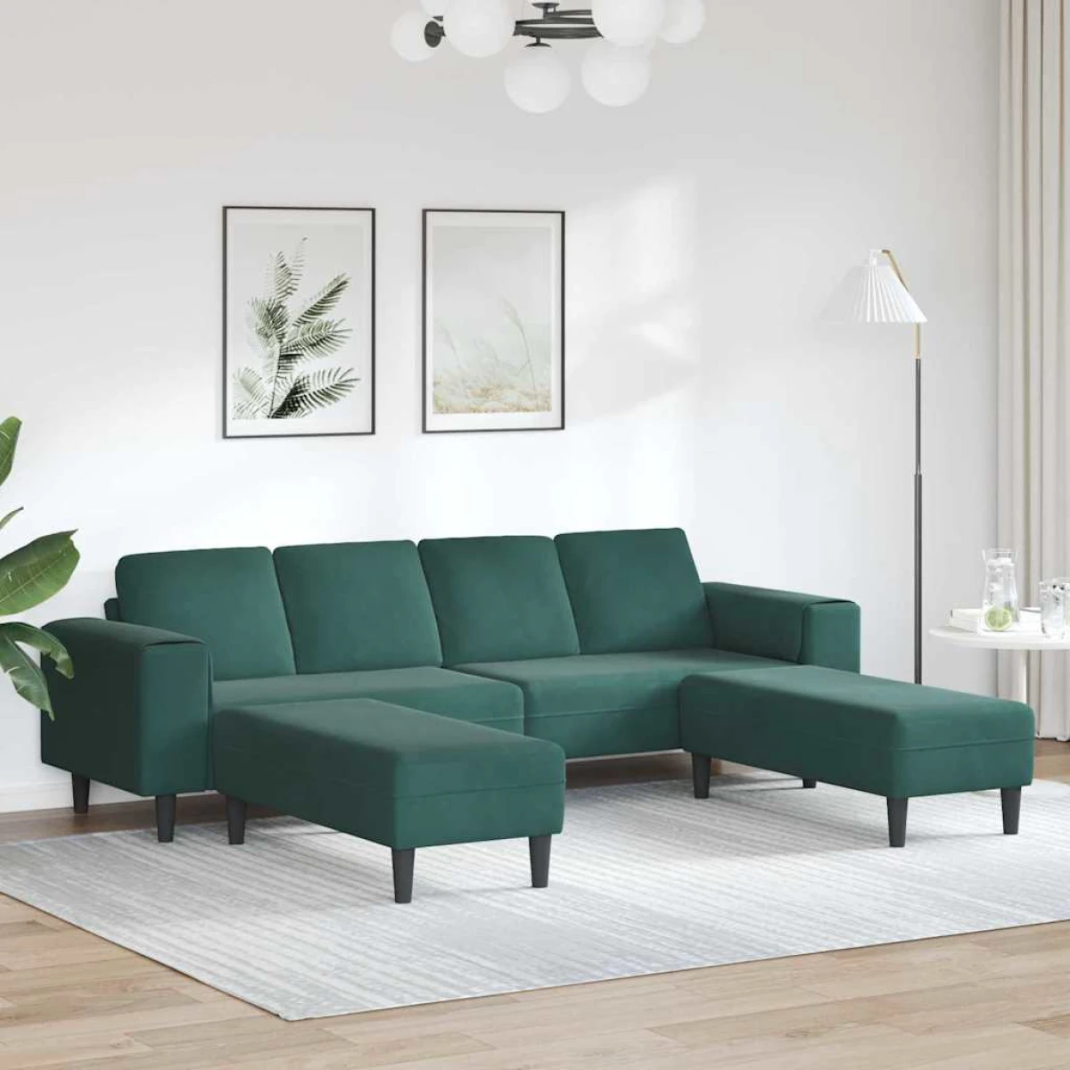 vidaXL Blue Velvet Sofa Set L Shape 3Pc Cozy Modern Living - Sofa