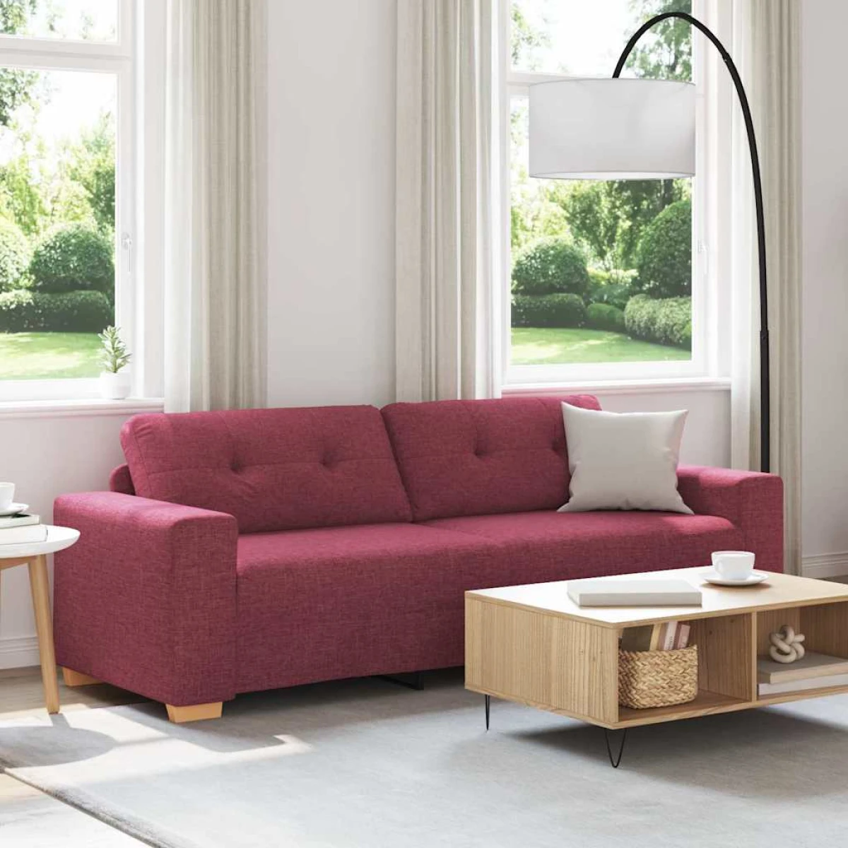 vidaXL VidaXL Sofa 3 Seater Cushioned Wine Red Fabric Living Room - Sofa