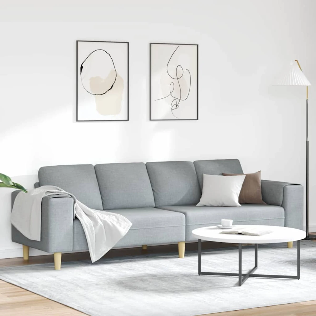 vidaXL Premium Sofa Set Three Seater Light Grey With Breathable Fabric For Modern Living Rooms And Stylish Decor - Sofa
