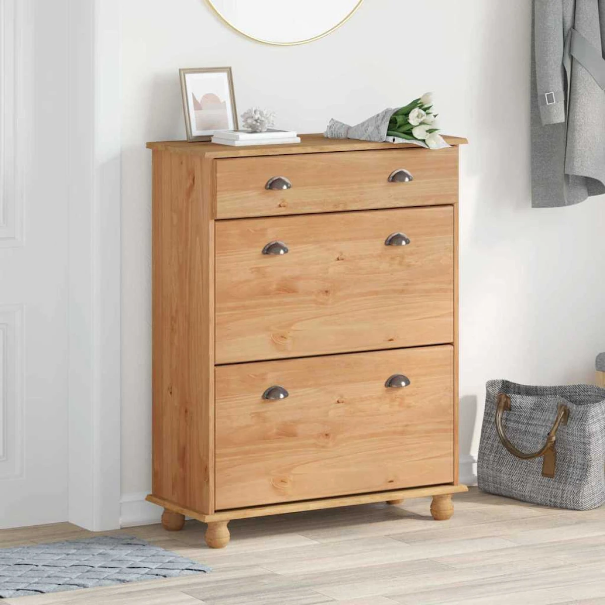 VidaXL Shoe Cabinet 85x35x108 Solid Pine Entryway by vidaXL
