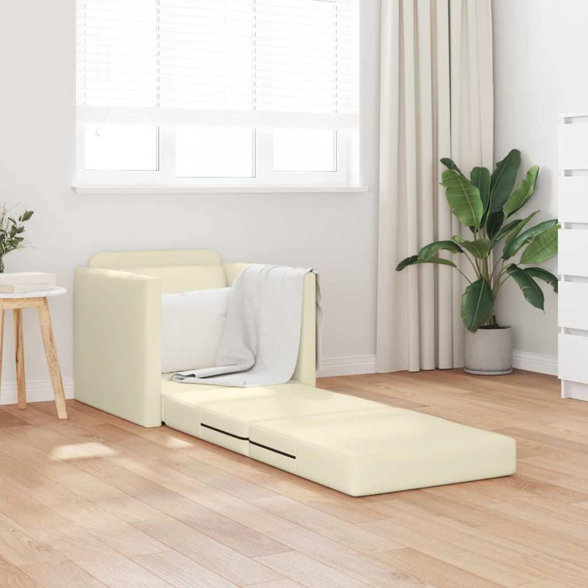 vidaXL vidaXL Floor Sofa Bed with Cushion Cream 74 x 77 x 81 cm Faux leather - Sofa Bed