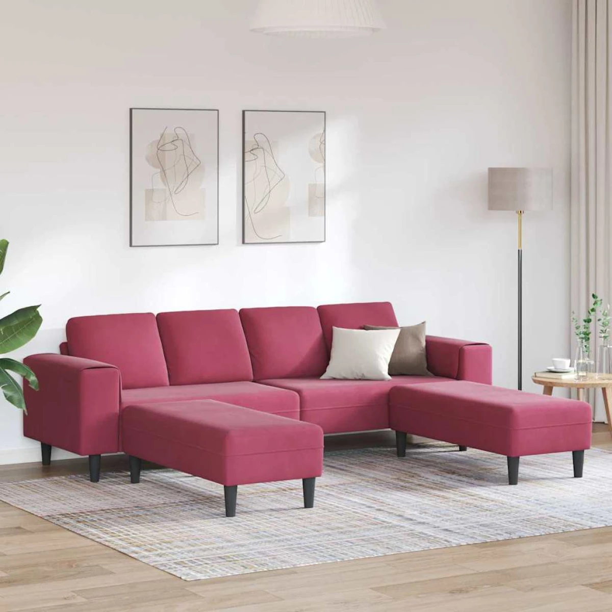 vidaXL Blue Velvet Sofa Set L Shape 3Pc Cozy Modern Living - Sofa