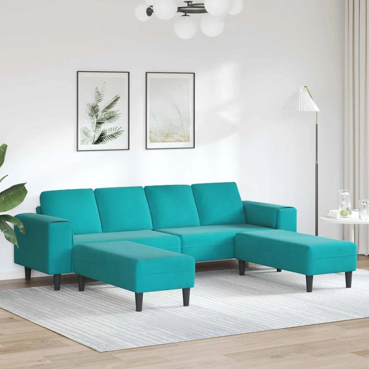 vidaXL Blue Velvet Sofa Set L Shape 3Pc Cozy Modern Living - Sofa