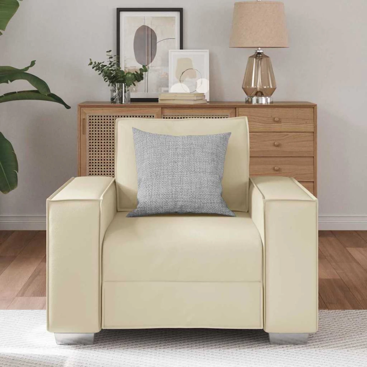 vidaXL VidaXL Sofa Chair 59 Cm Cream Faux Leather With Cushion Indoor Living Room Decor - Sofa