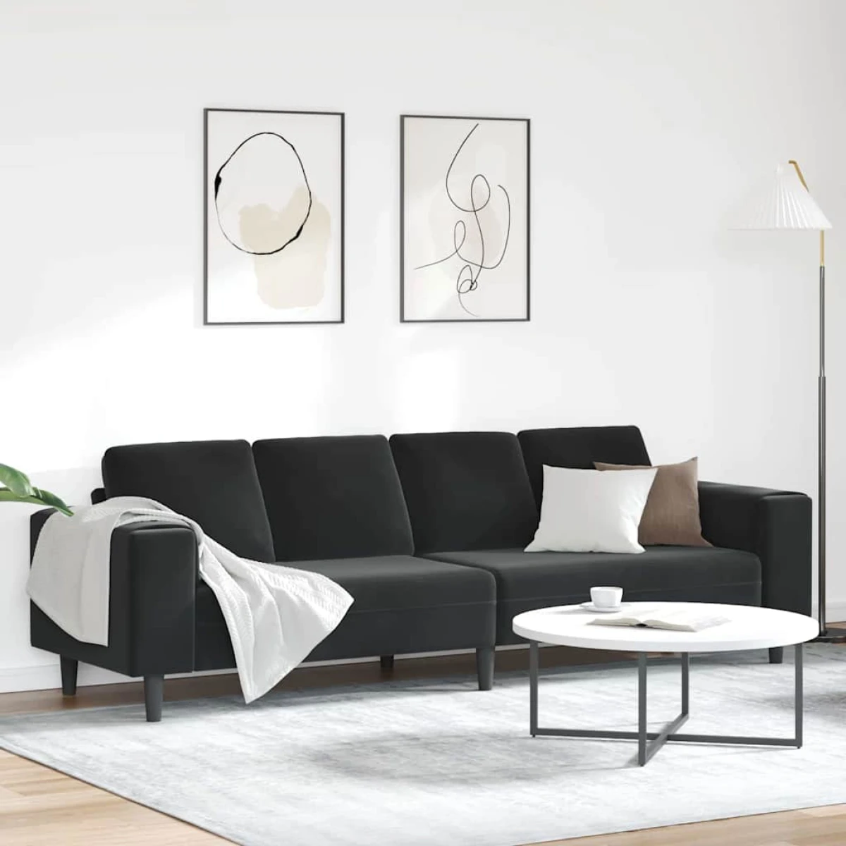 vidaXL Blue Velvet Sofa Set L Shape 3Pc Cozy Modern Living - Sofa