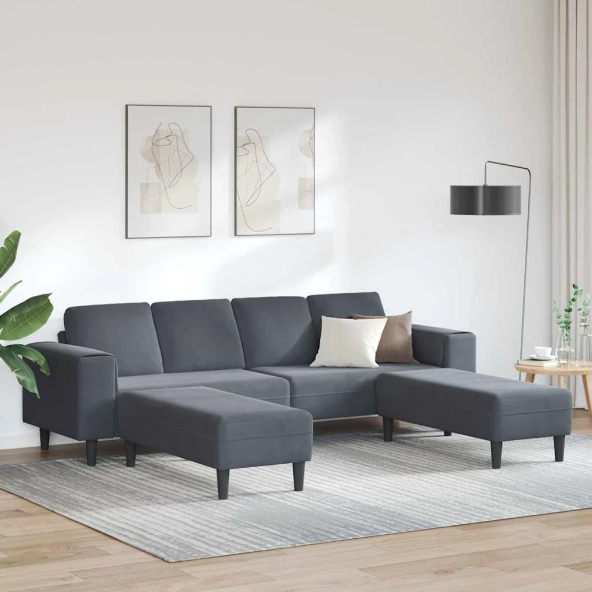 vidaXL Blue Velvet Sofa Set L Shape 3Pc Cozy Modern Living - Sofa