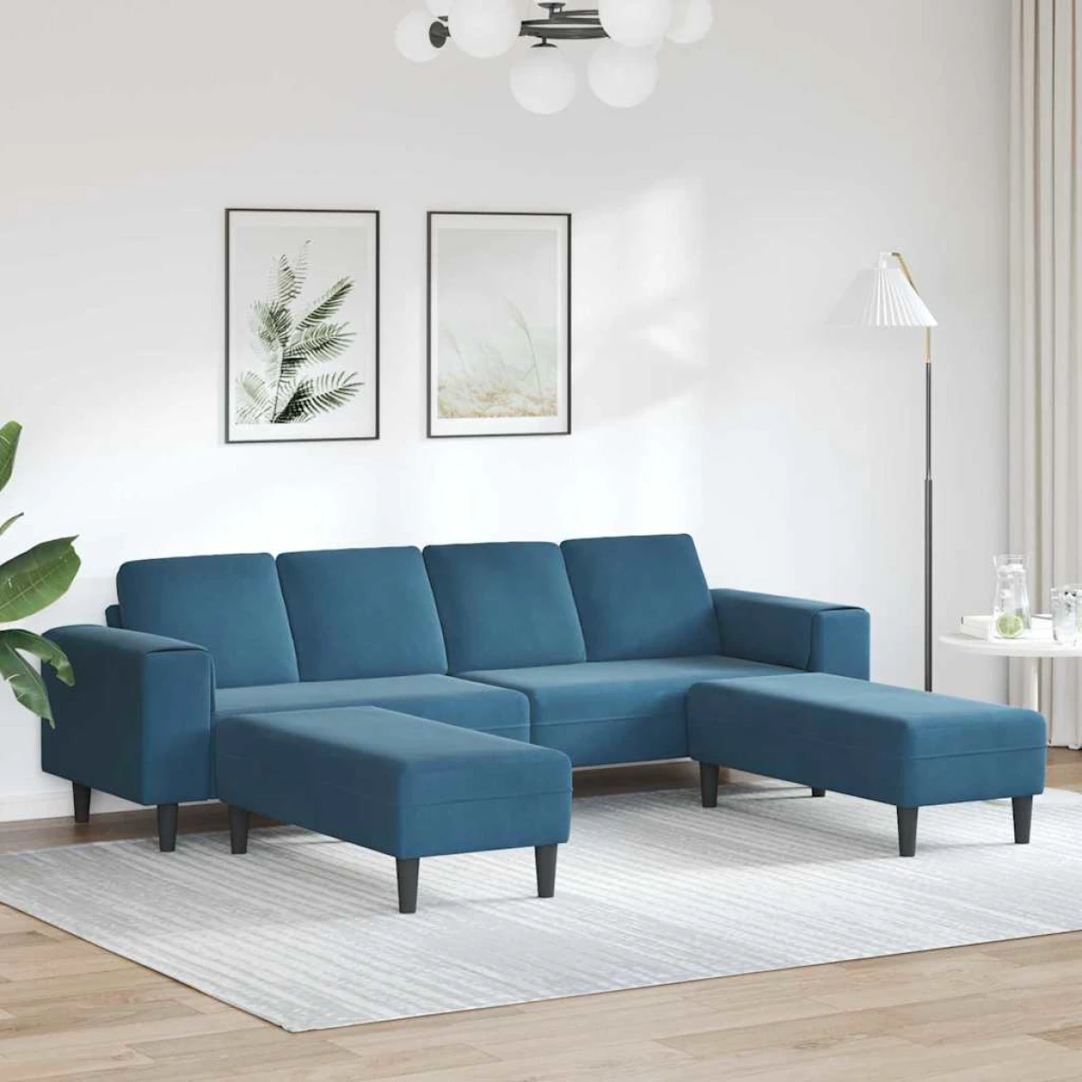 Blue Velvet Sofa Set L Shape 3Pc Cozy Modern Living by vidaXL