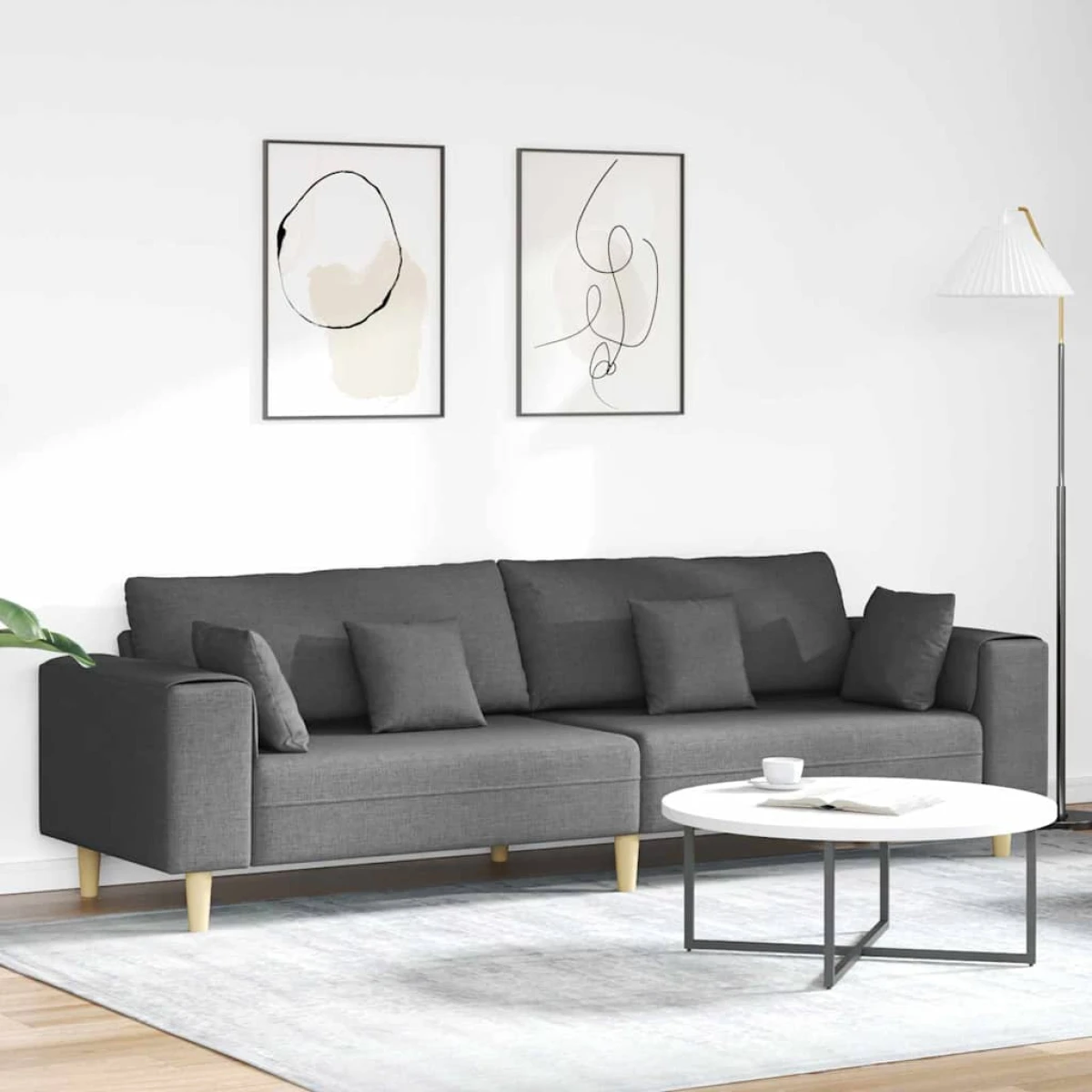 Quality Fabric Sofa 208 cm Cushions Light Grey For Home by vidaXL