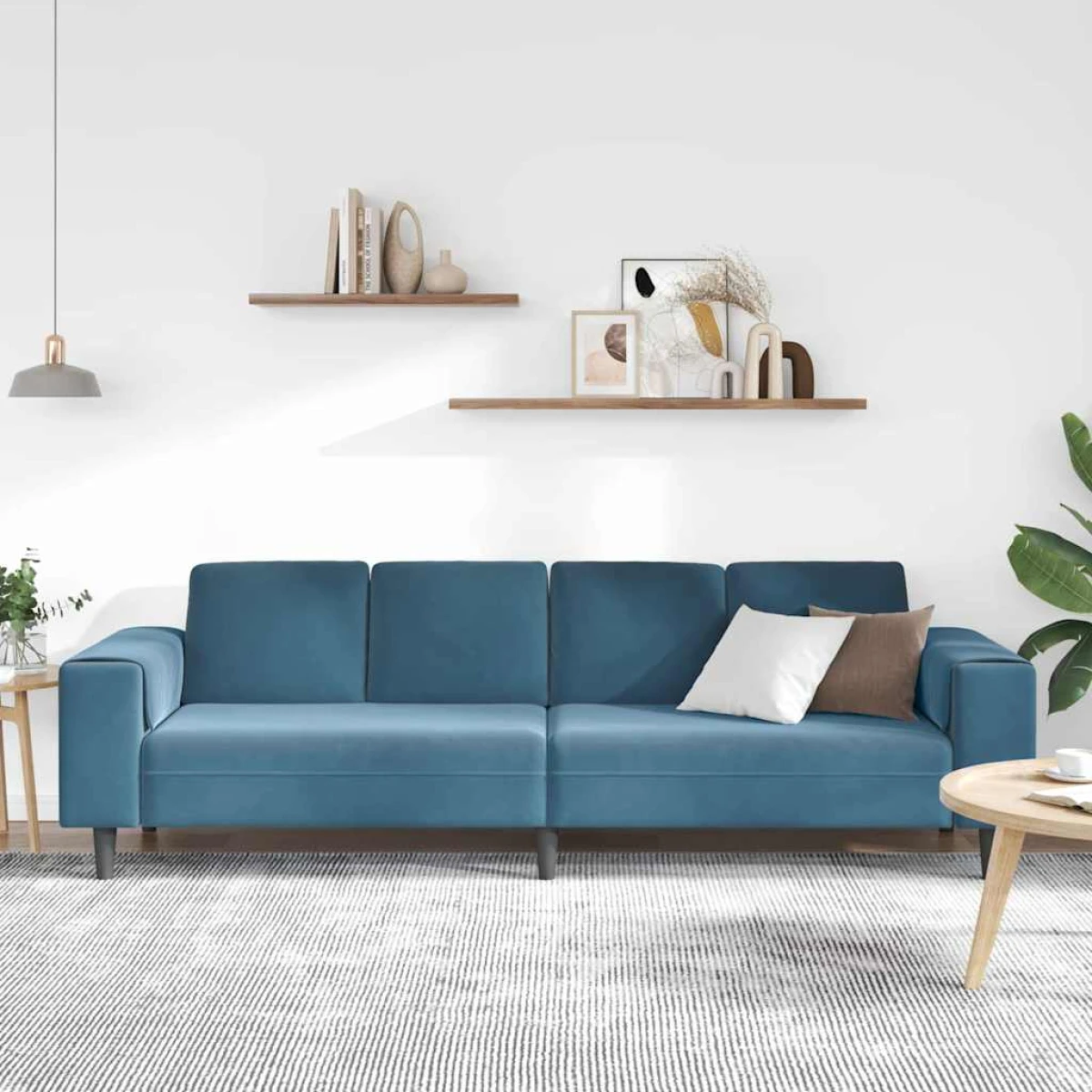 vidaXL Blue Velvet Sofa Set L Shape 3Pc Cozy Modern Living - Sofa