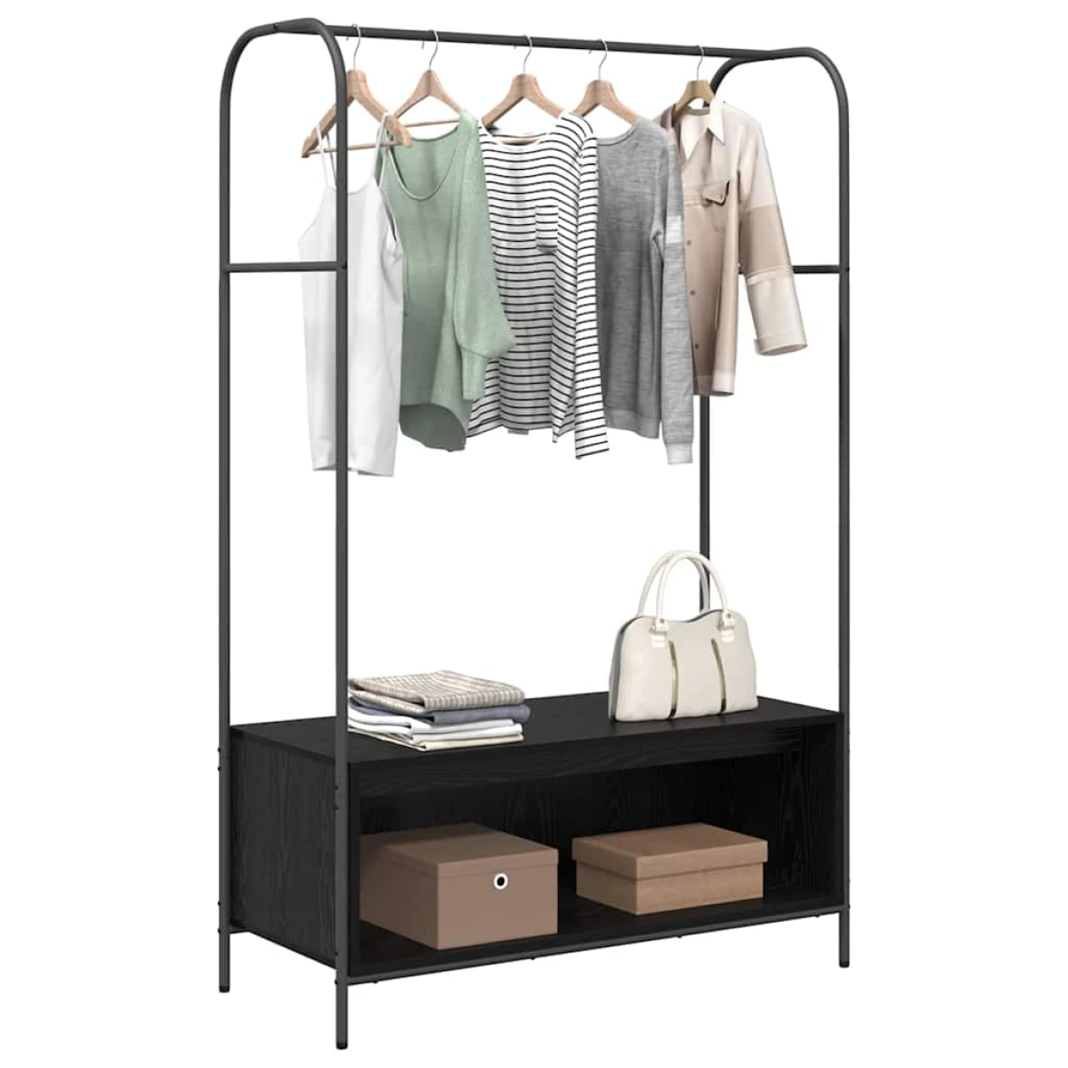 vidaXL vidaXL Clothes Rack 100 x 44 x 160 cm Black Frame With Engineered Wood Shelf For Entryway - Wardrobe